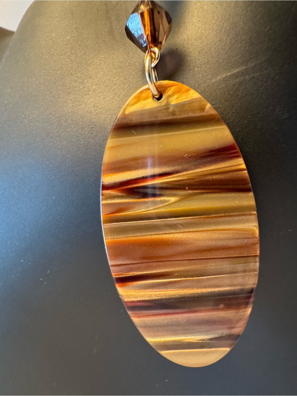 Brown & Gold Tone Beaded Drop Pendant Necklace - Picture 3 of 7